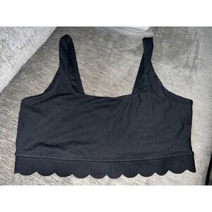 Joy Lab Sports Bra XXL Black Scalloped Hem Square Neck Activewear Modern